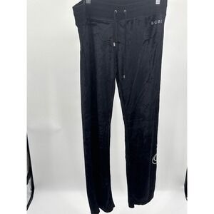 BCBG Black Velour Track Pants XL Joggers Y2K Graphic Flap Pocket BC13511P